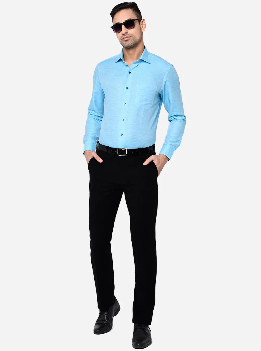 Sky Blue Solid Slim Fit Formal Shirt | Metal