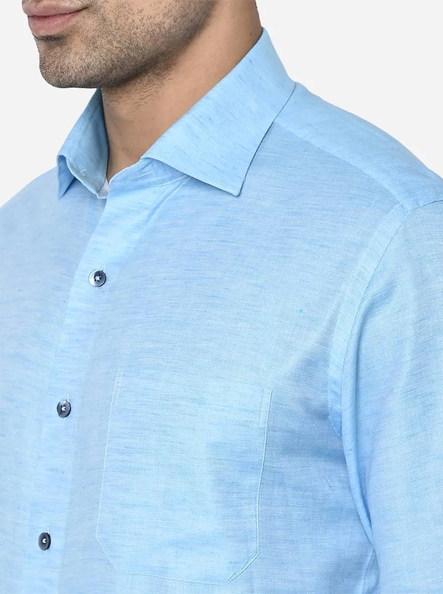 Sky Blue Solid Slim Fit Formal Shirt | Metal