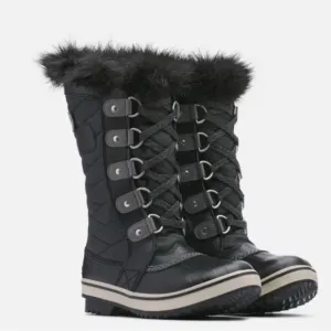 Sorel - Girls Torino ll youth waterproof Boots black leather faux fur &amp; fleece 7