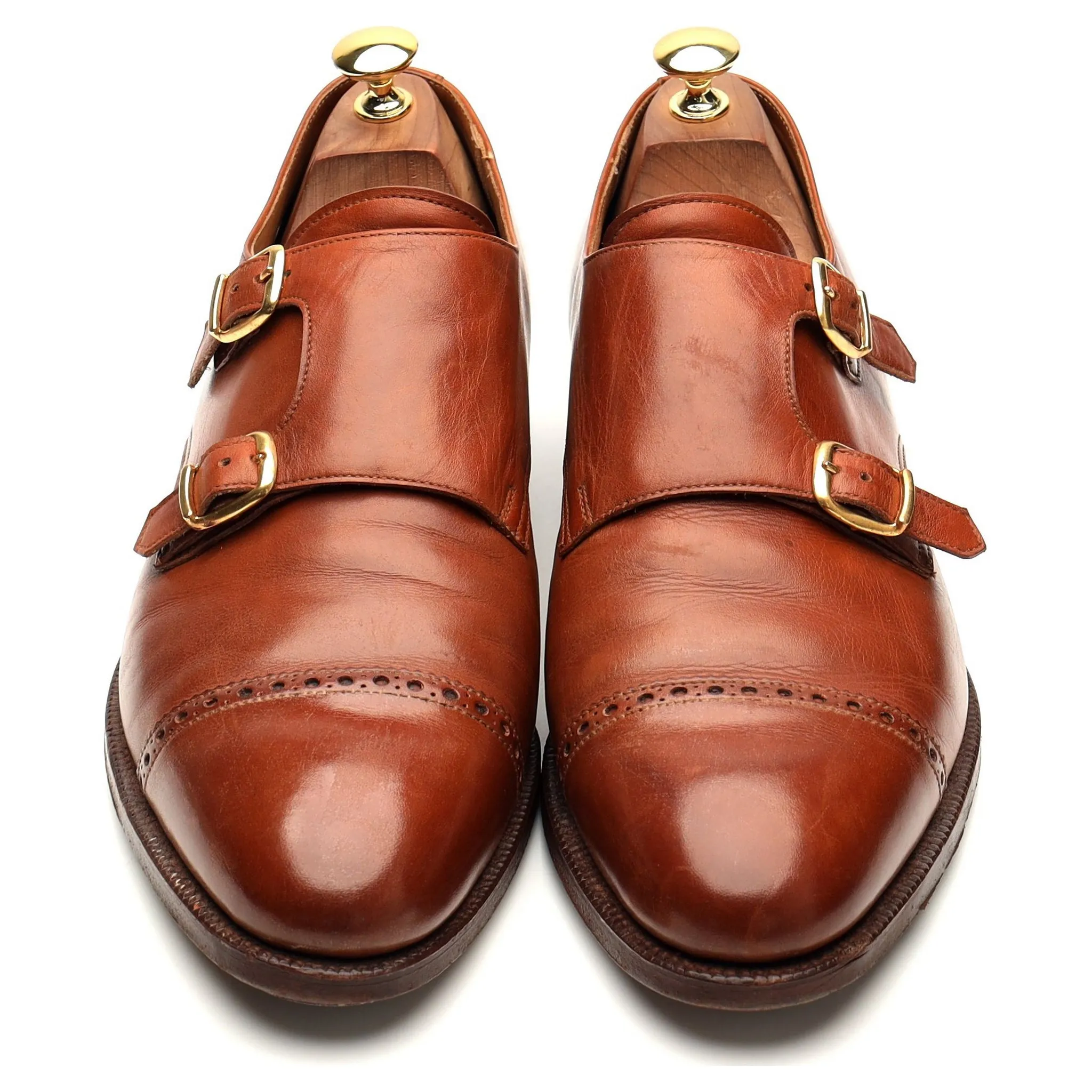 Tan Brown Leather Double Monk Strap UK 10.5 E