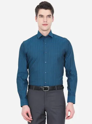 Teal Blue Checked Slim Fit Formal Shirt | Greenfibre