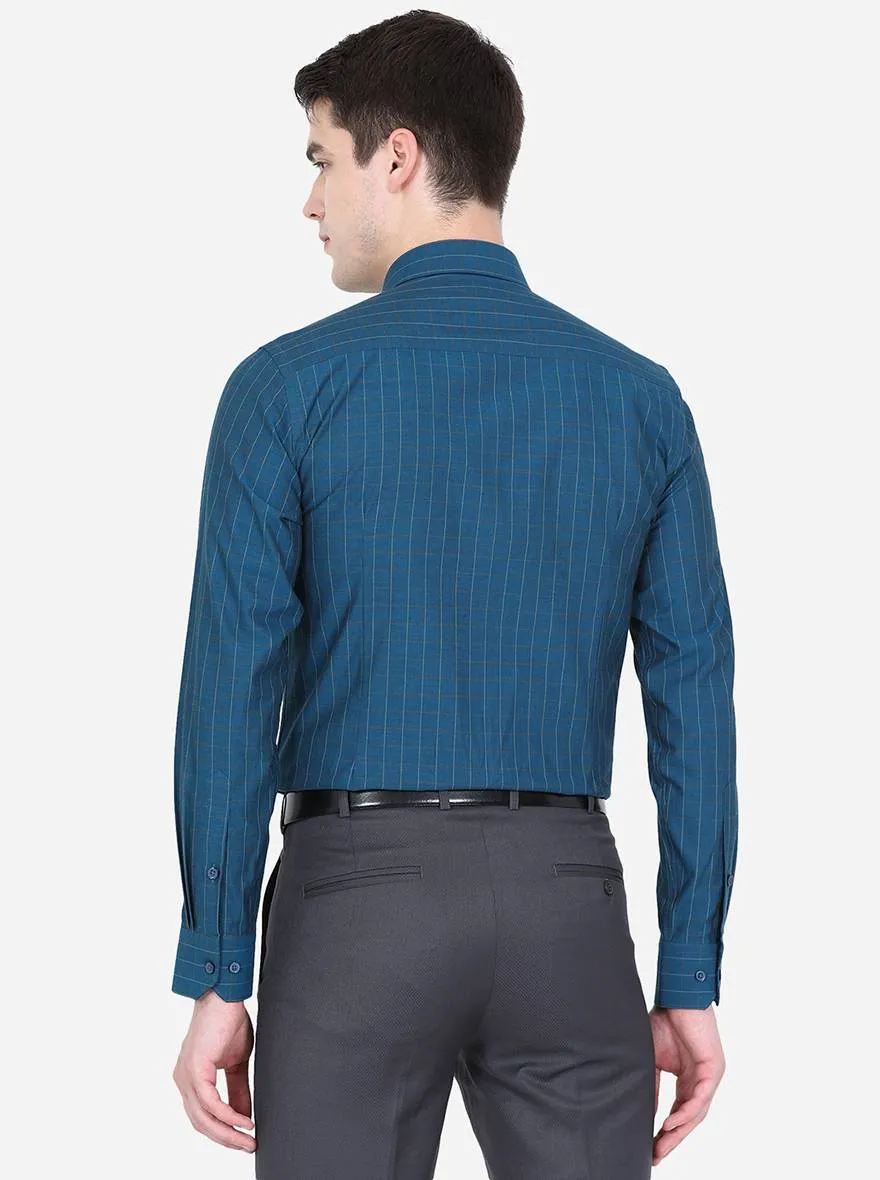 Teal Blue Checked Slim Fit Formal Shirt | Greenfibre