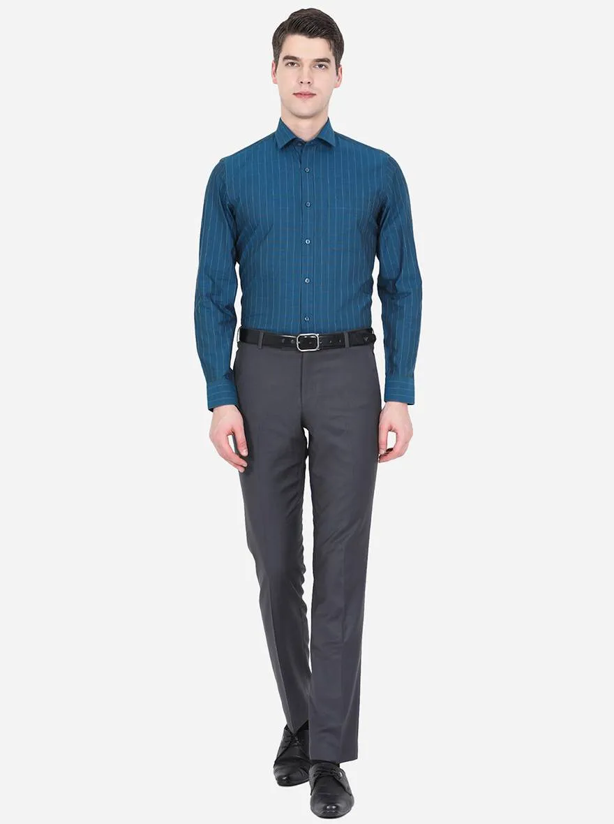 Teal Blue Checked Slim Fit Formal Shirt | Greenfibre