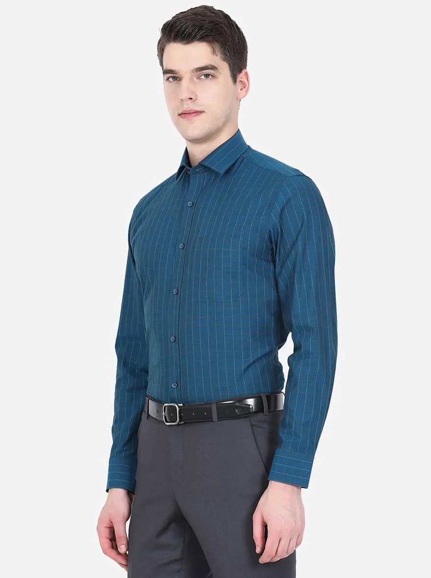 Teal Blue Checked Slim Fit Formal Shirt | Greenfibre