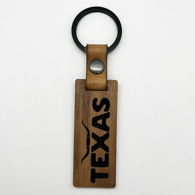 Texas Longhorn Walnut Keychain