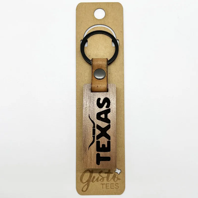 Texas Longhorn Walnut Keychain