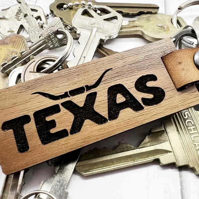 Texas Longhorn Walnut Keychain