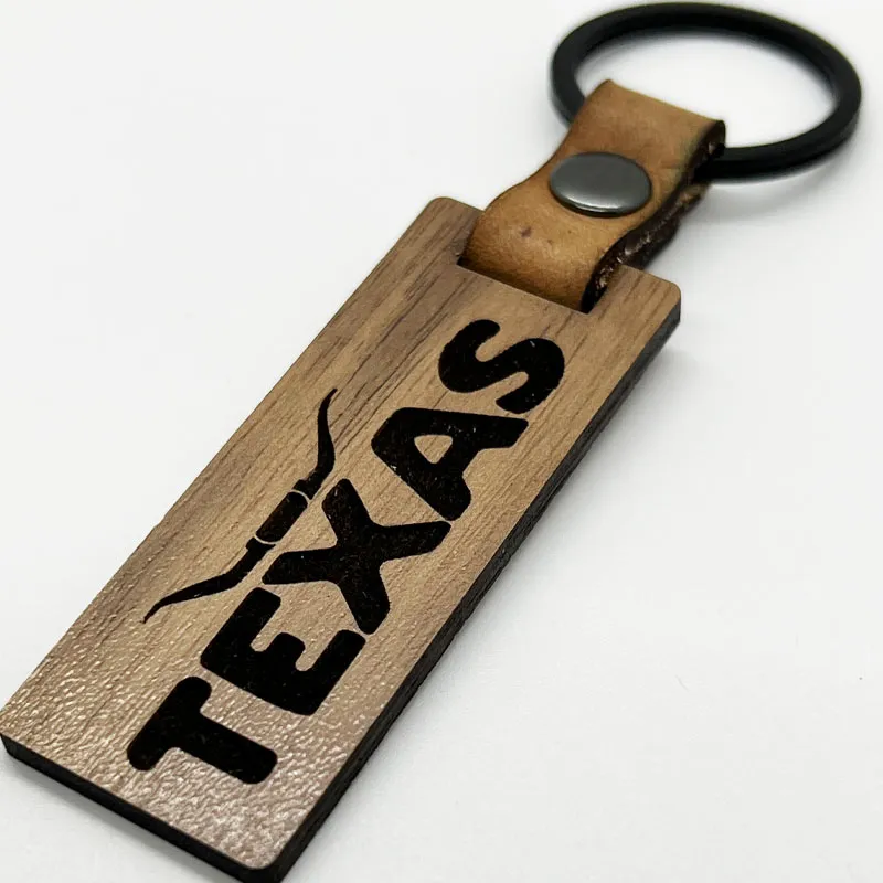 Texas Longhorn Walnut Keychain