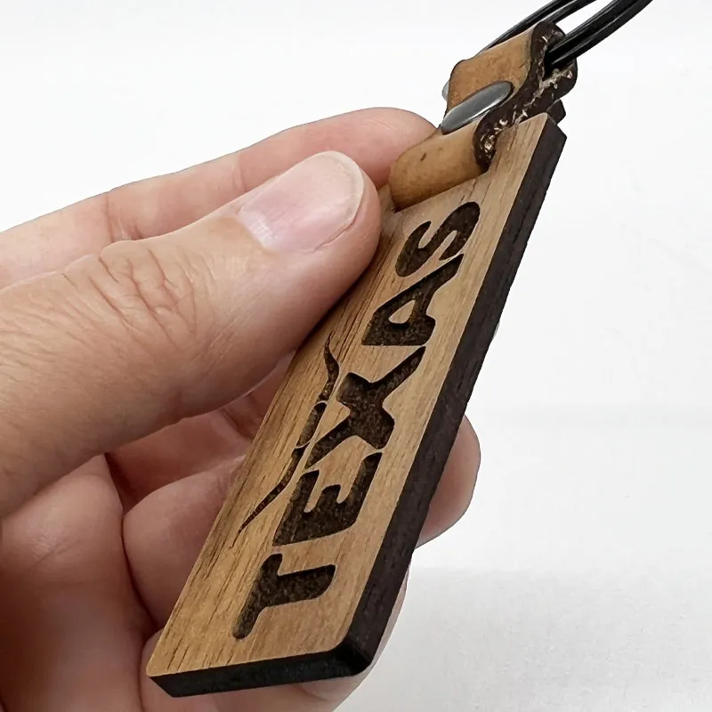 Texas Longhorn Walnut Keychain
