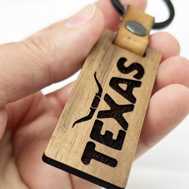Texas Longhorn Walnut Keychain