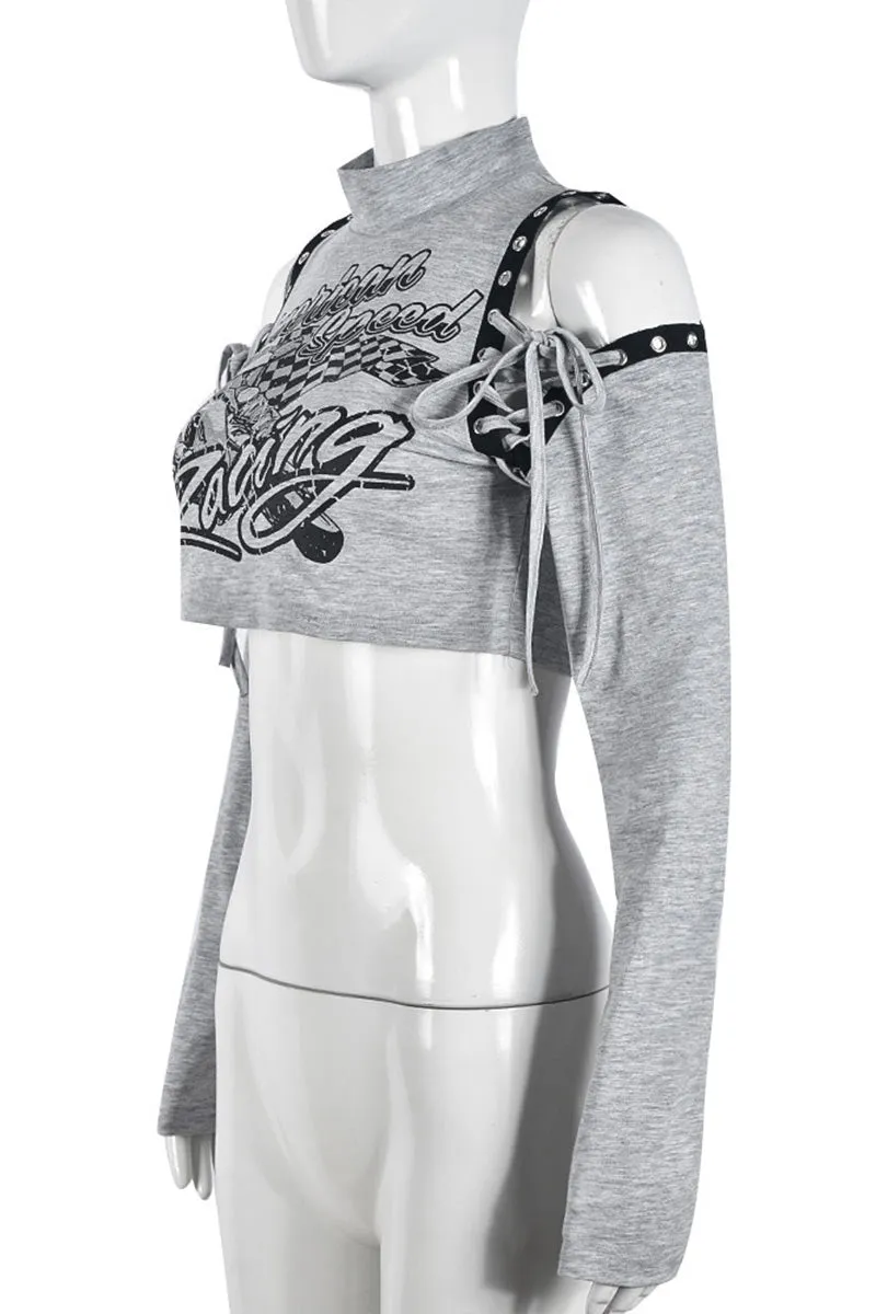TH0535 Cold Shoulder Crop Shirt