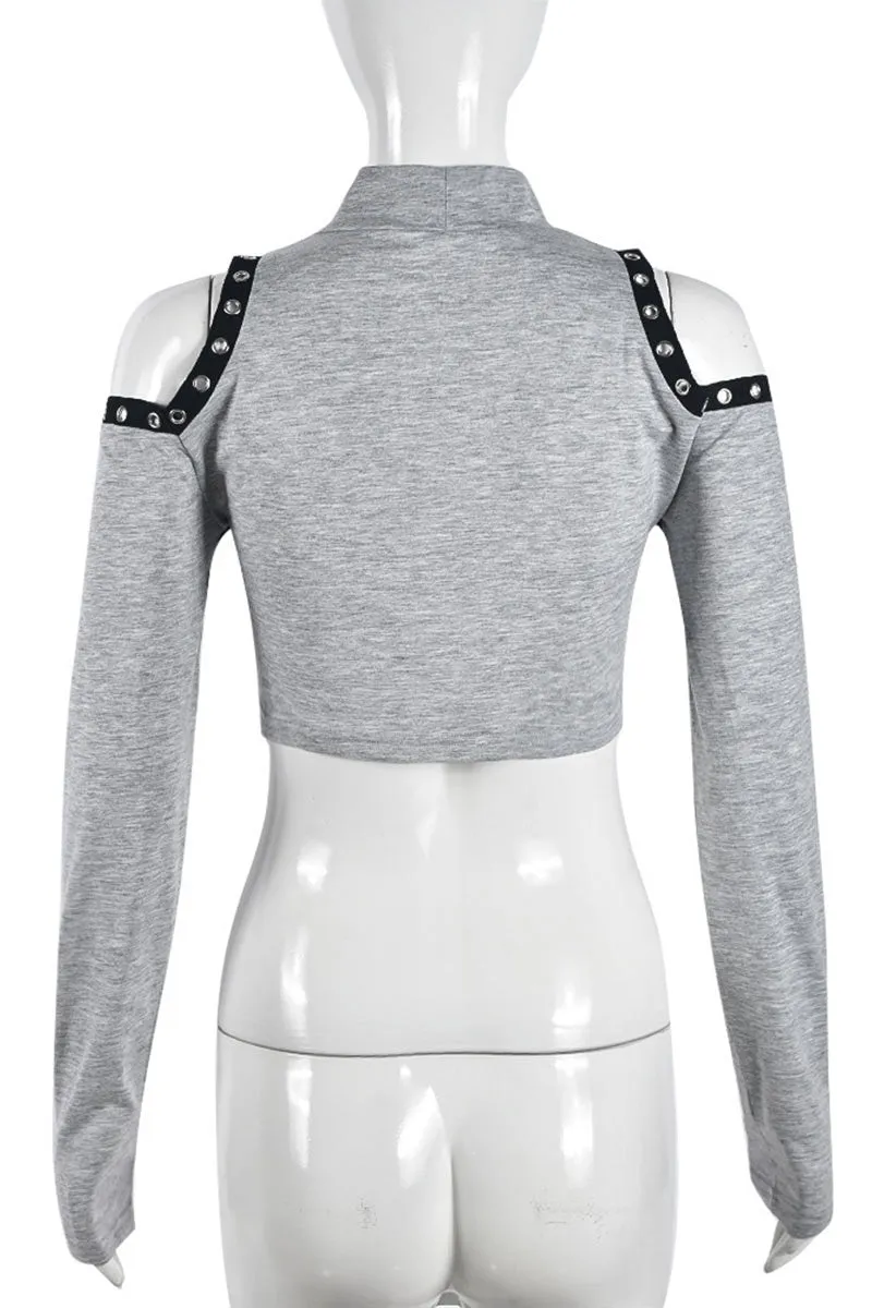 TH0535 Cold Shoulder Crop Shirt