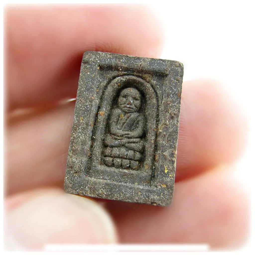 Thai Buddhist Luang Phor Thuad Good Luck Talisman & Protection Amulet, Clay & Gold Dust