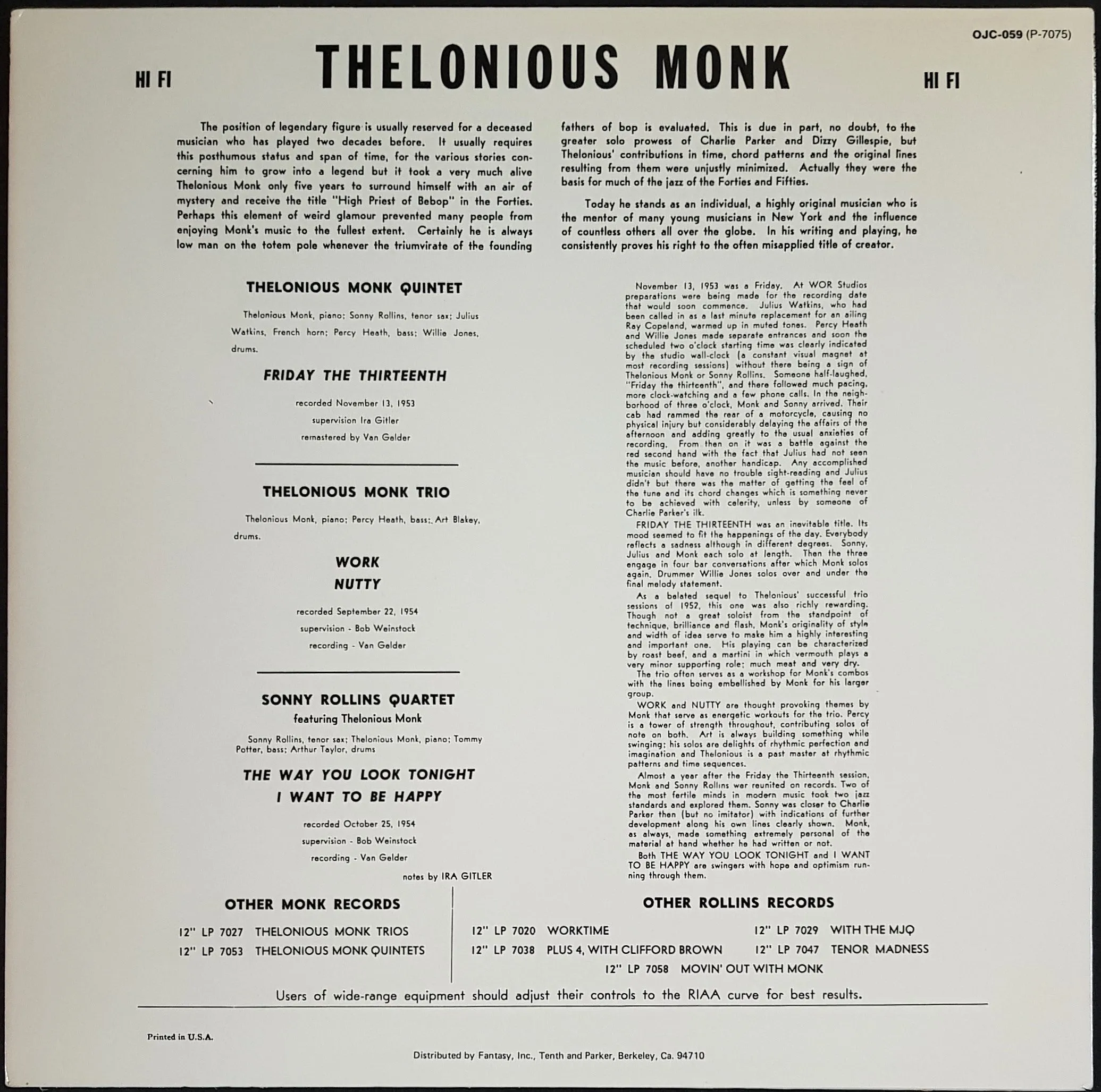 Thelonious Monk - Thelonious Monk / Sonny Rollins