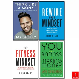 Think Like a Monk, Rewire, Fitness Mindset & You Are a Badass 4 Books Collection Set