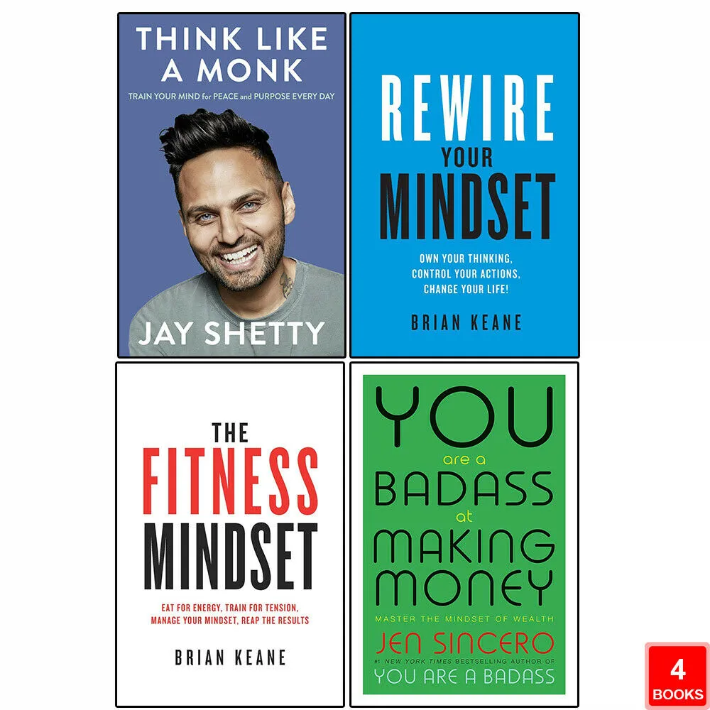 Think Like a Monk, Rewire, Fitness Mindset & You Are a Badass 4 Books Collection Set