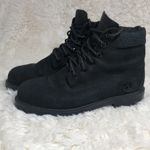 Timberland Premium 6 Inch Suede Lace Up Quilted Boots Kids SZ 6.5 Black A1630