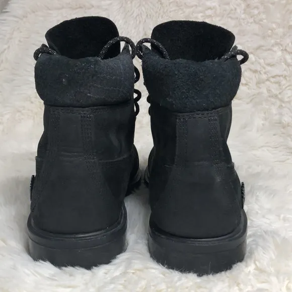 Timberland Premium 6 Inch Suede Lace Up Quilted Boots Kids SZ 6.5 Black A1630