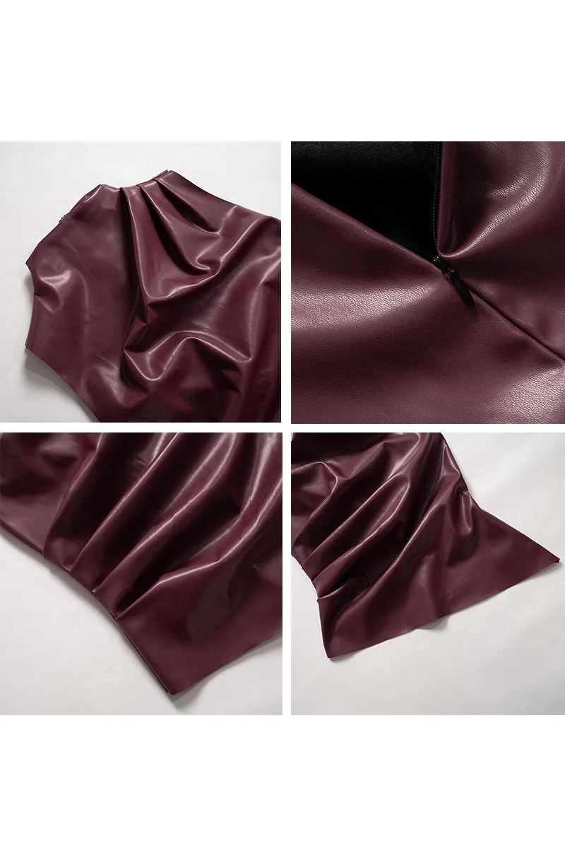 TK0473 Vegan Leather Sleeveless Top