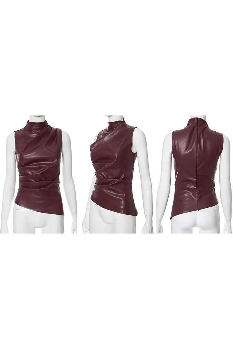 TK0473 Vegan Leather Sleeveless Top
