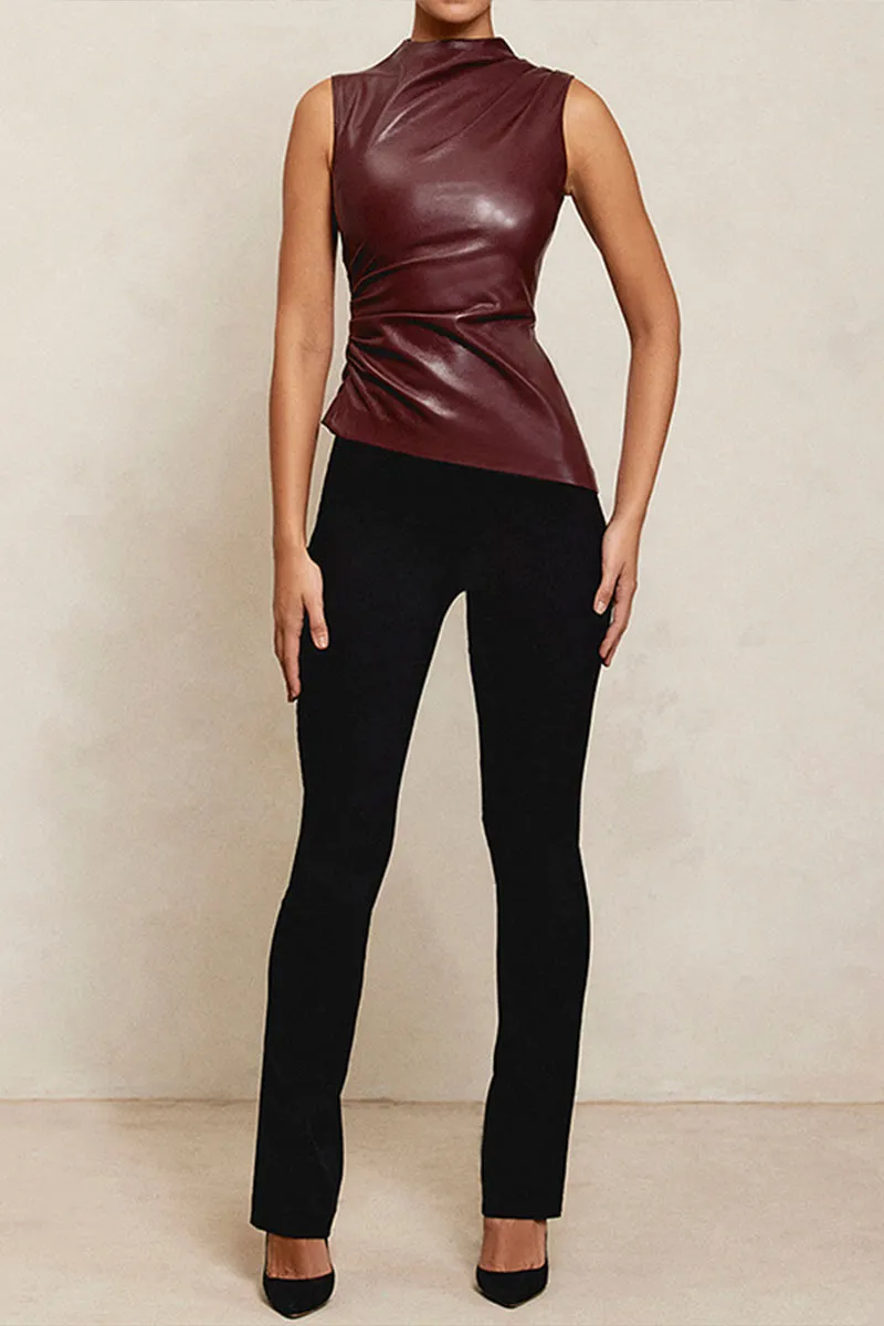 TK0473 Vegan Leather Sleeveless Top