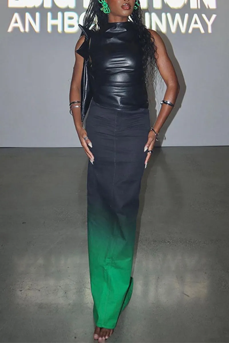 TK0473 Vegan Leather Sleeveless Top
