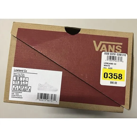 Vans Leather Lowland CC Sport True White Shoes 9.5 Mens MSRP $90