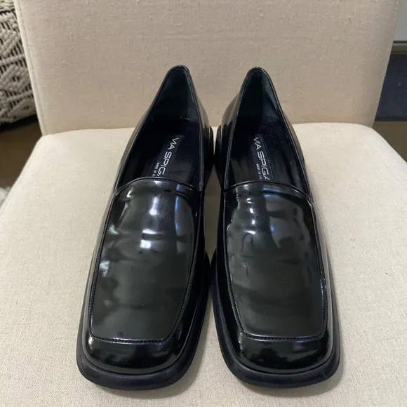 VIA SPIGA made in ITALY leather black square toe dress shoes size 9 womens