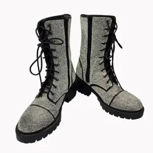Vigo Fiore Womens Rhinestone Combat Boots Size 8.5 With 2.5&quot; Block Heel