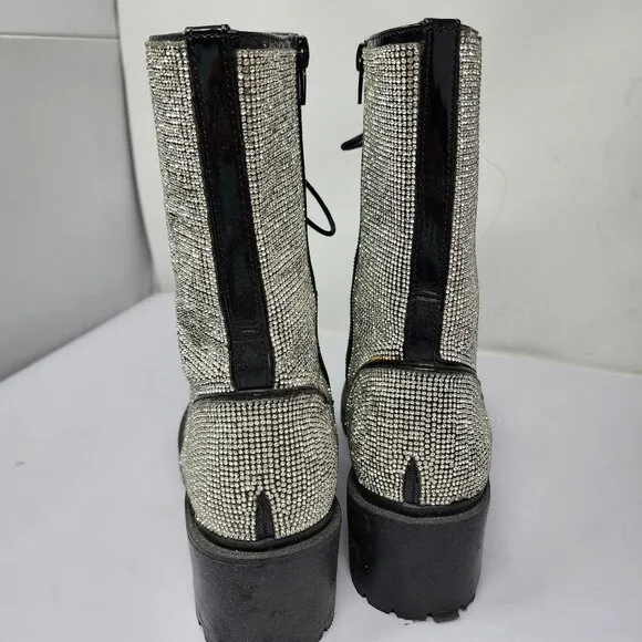 Vigo Fiore Womens Rhinestone Combat Boots Size 8.5 With 2.5&quot; Block Heel