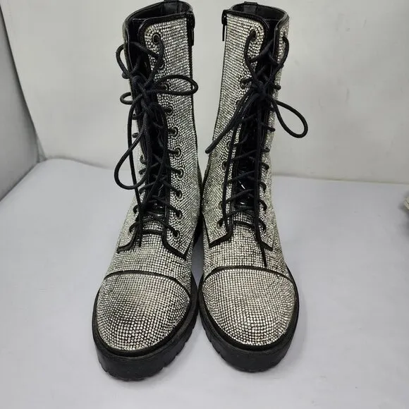 Vigo Fiore Womens Rhinestone Combat Boots Size 8.5 With 2.5&quot; Block Heel