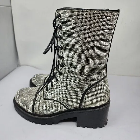 Vigo Fiore Womens Rhinestone Combat Boots Size 8.5 With 2.5&quot; Block Heel
