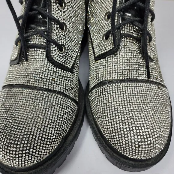 Vigo Fiore Womens Rhinestone Combat Boots Size 8.5 With 2.5&quot; Block Heel