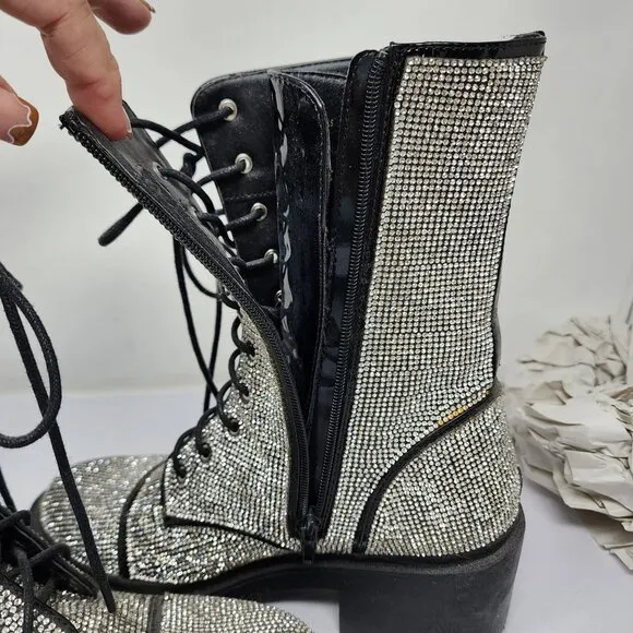 Vigo Fiore Womens Rhinestone Combat Boots Size 8.5 With 2.5&quot; Block Heel