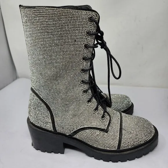 Vigo Fiore Womens Rhinestone Combat Boots Size 8.5 With 2.5&quot; Block Heel