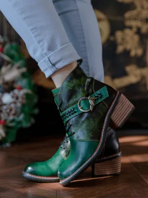Vintage Dark Green Leather Ankle Boot