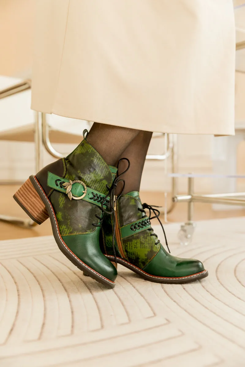 Vintage Dark Green Leather Ankle Boot