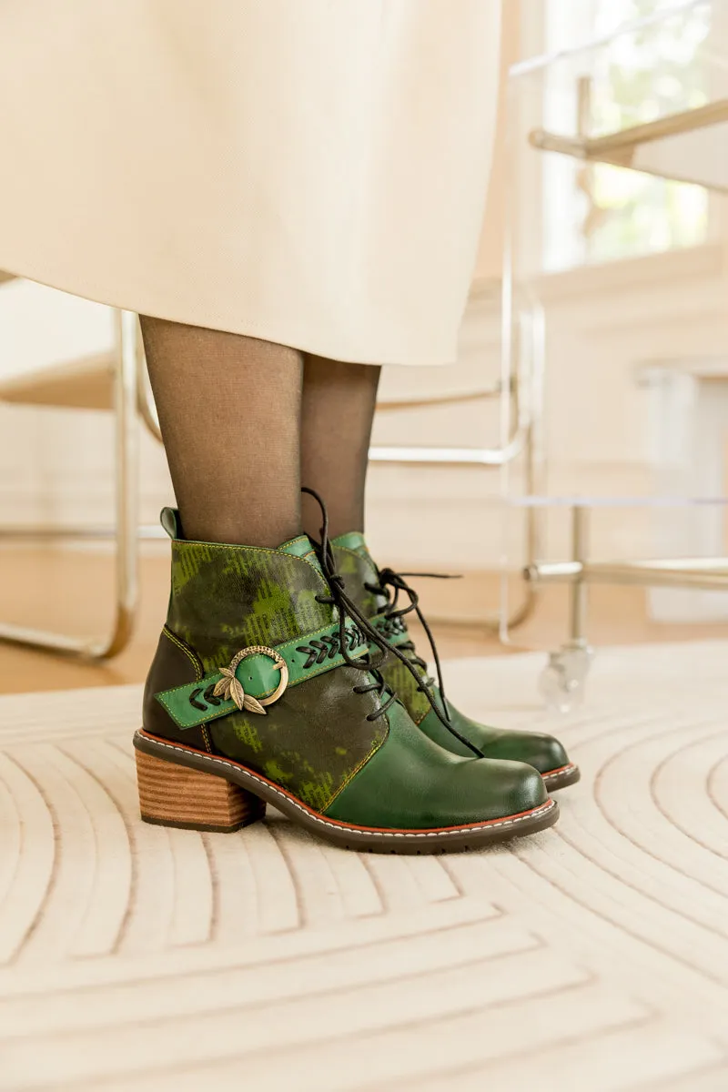 Vintage Dark Green Leather Ankle Boot