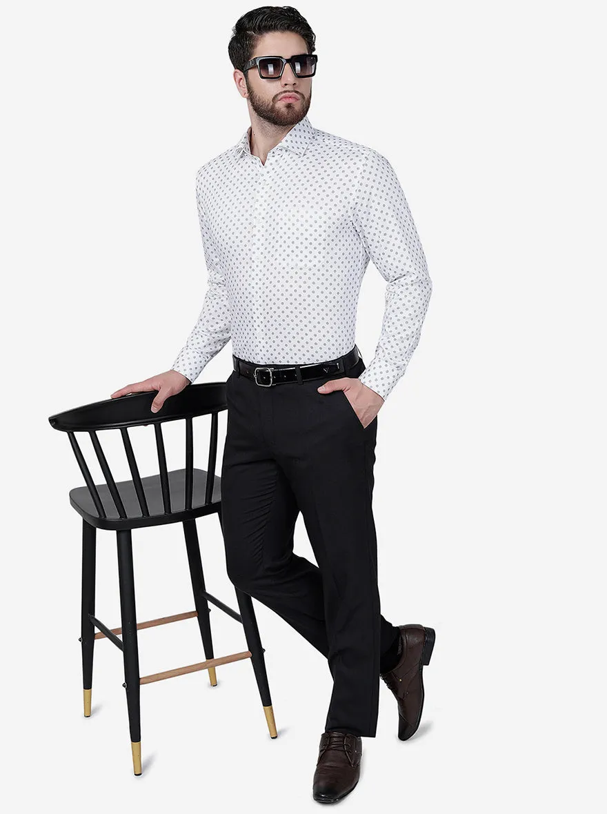 White & Blue Printed Regular Fit Formal Shirt | JadeBlue
