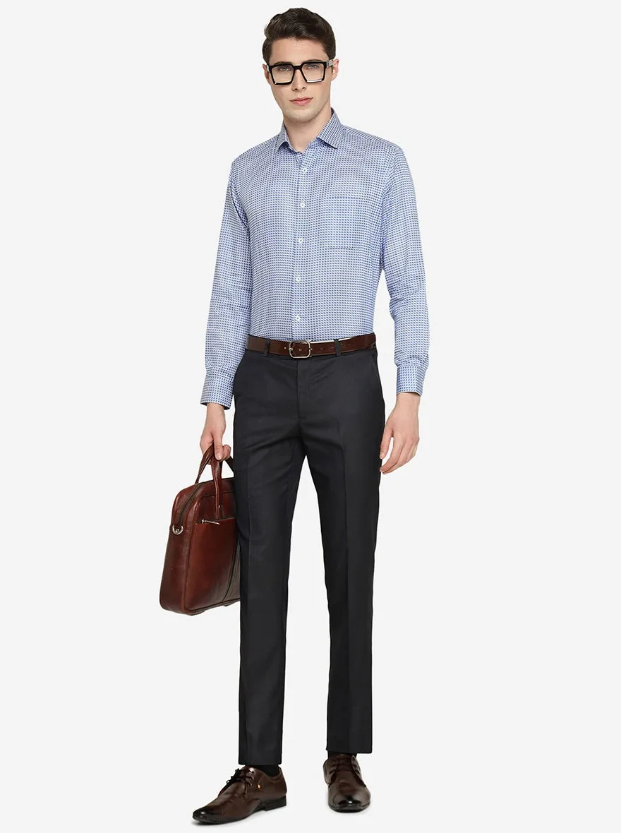 White & Blue Printed Regular Fit Formal Shirt | JadeBlue