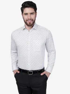 White & Blue Printed Regular Fit Formal Shirt | JadeBlue