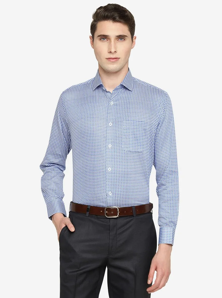 White & Blue Printed Regular Fit Formal Shirt | JadeBlue