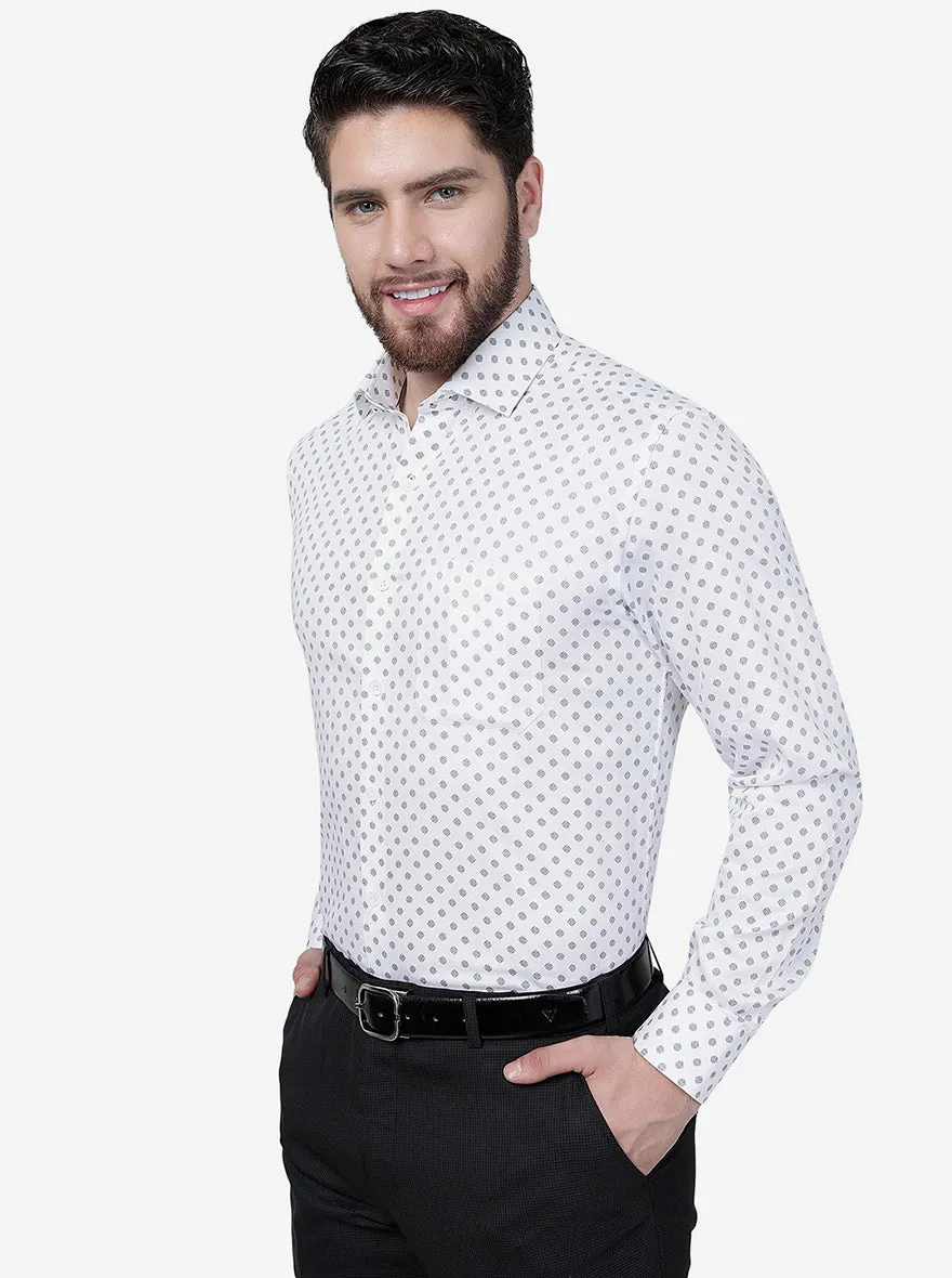 White & Blue Printed Regular Fit Formal Shirt | JadeBlue