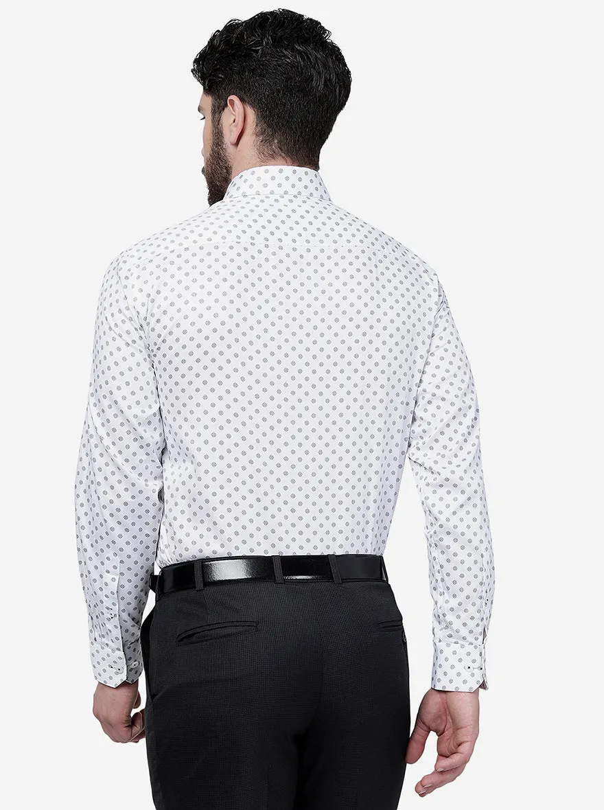 White & Blue Printed Regular Fit Formal Shirt | JadeBlue