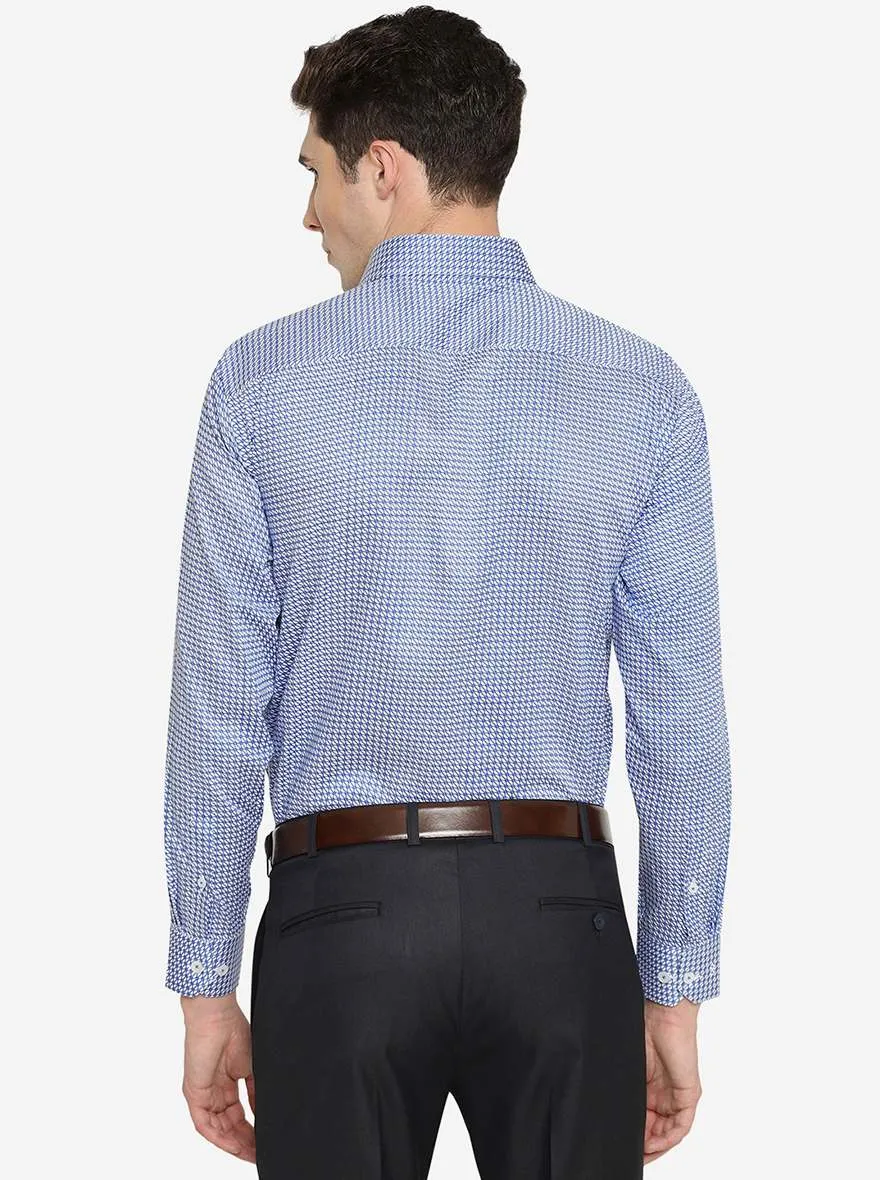 White & Blue Printed Regular Fit Formal Shirt | JadeBlue