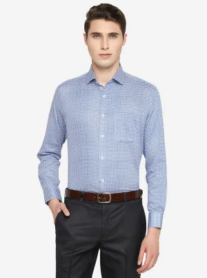 White & Blue Printed Regular Fit Formal Shirt | JadeBlue