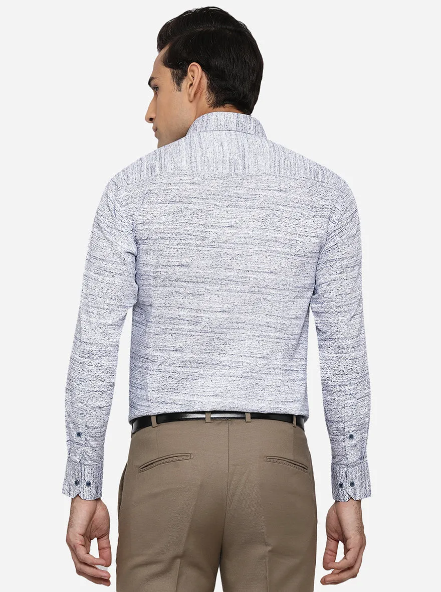 White & Blue Printed Slim Fit Party Wear Shirt | Greenfibre
