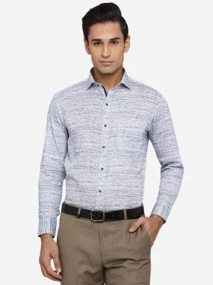 White & Blue Printed Slim Fit Party Wear Shirt | Greenfibre