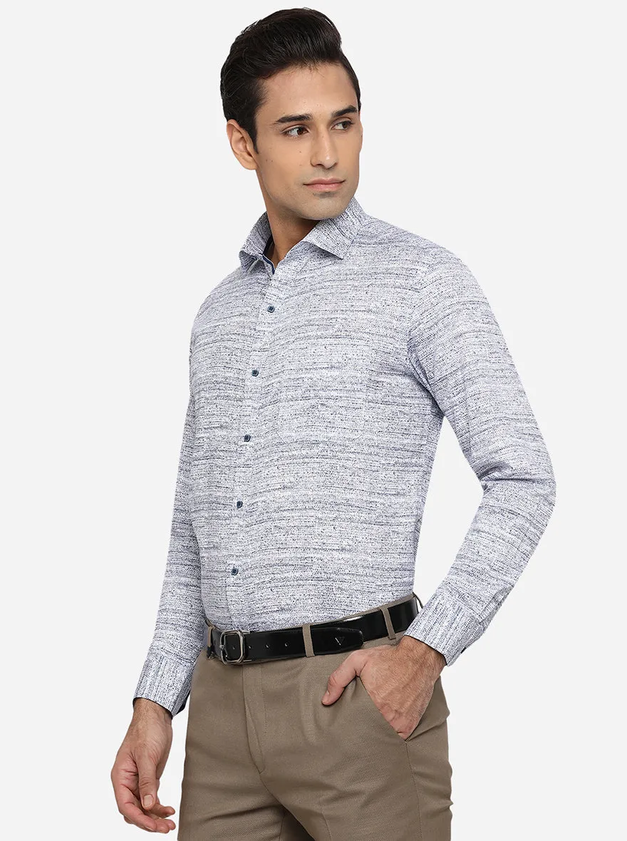 White & Blue Printed Slim Fit Party Wear Shirt | Greenfibre