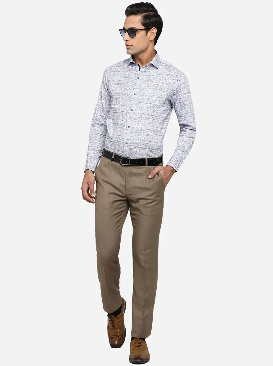 White & Blue Printed Slim Fit Party Wear Shirt | Greenfibre